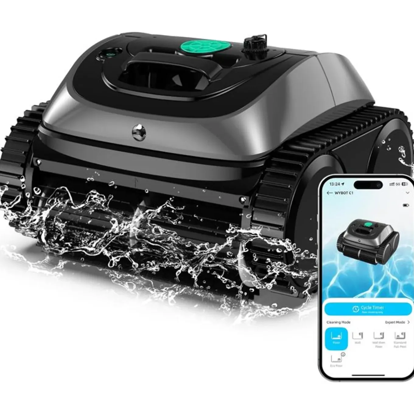 WYBOT - Draadloze Zwembadrobot - C1 - Zwart/grijs - Batterij 150 Min - 39x36x26 Cm