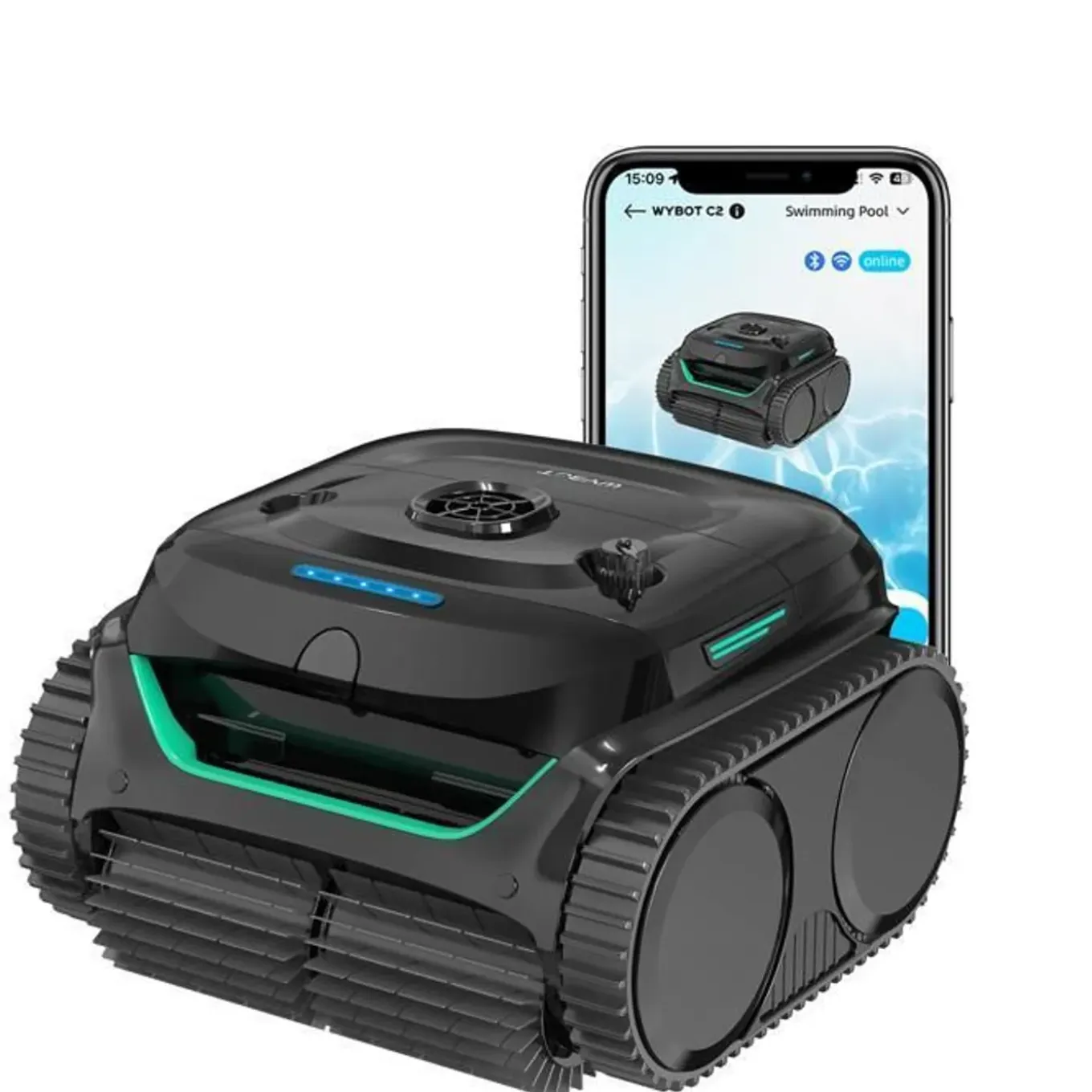 Wybot - Draadloze Zwembadrobot - C2 - Zwart - Dubbele Filtratie - Autonomie 180 Min - 36x36x24 Cm