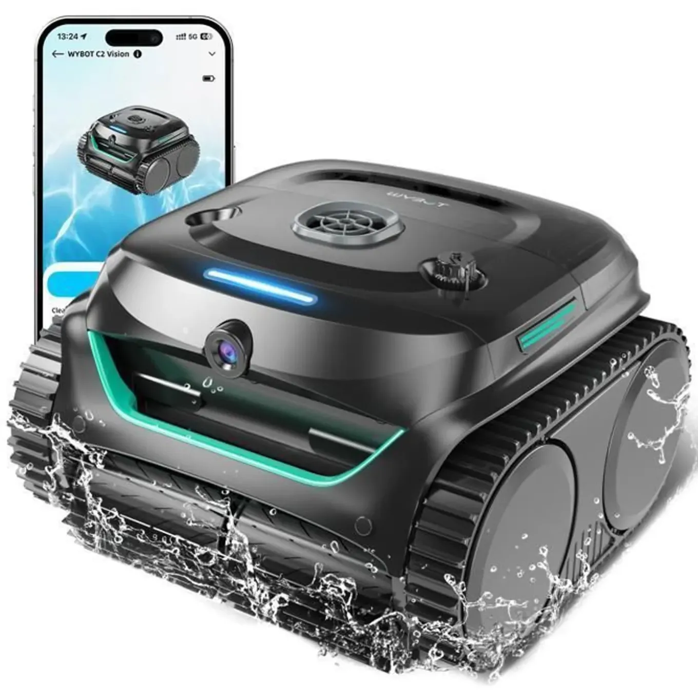 Wybot - Draadloze Zwembadrobot - C2 Vision - Zwart - Smart Vision, 8 Modi, 180 Min