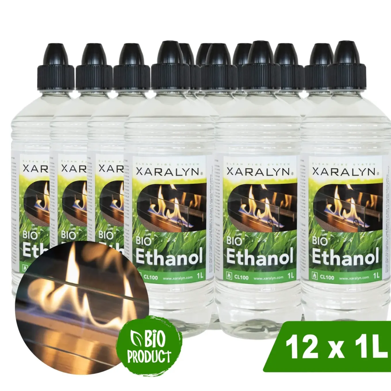 Xaralyn Bio-ethanol Cl100 (12 X 1 Liter) - 100% Puur Bio Ethanol - Gele Vlam - Geen Toegevoegde Geur