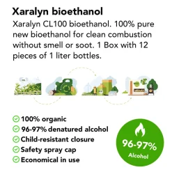 Xaralyn Bio-ethanol Cl100 (12 X 1 Liter) - 100% Puur Bio Ethanol - Gele Vlam - Geen Toegevoegde Geur
