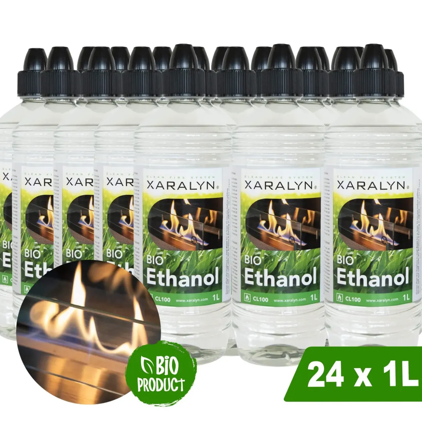 Xaralyn Bio-ethanol Cl100 (24 X 1 Liter) - 100% Zuivere Bio Ethanol - Mooie Gele Vlam - Zonder Toege