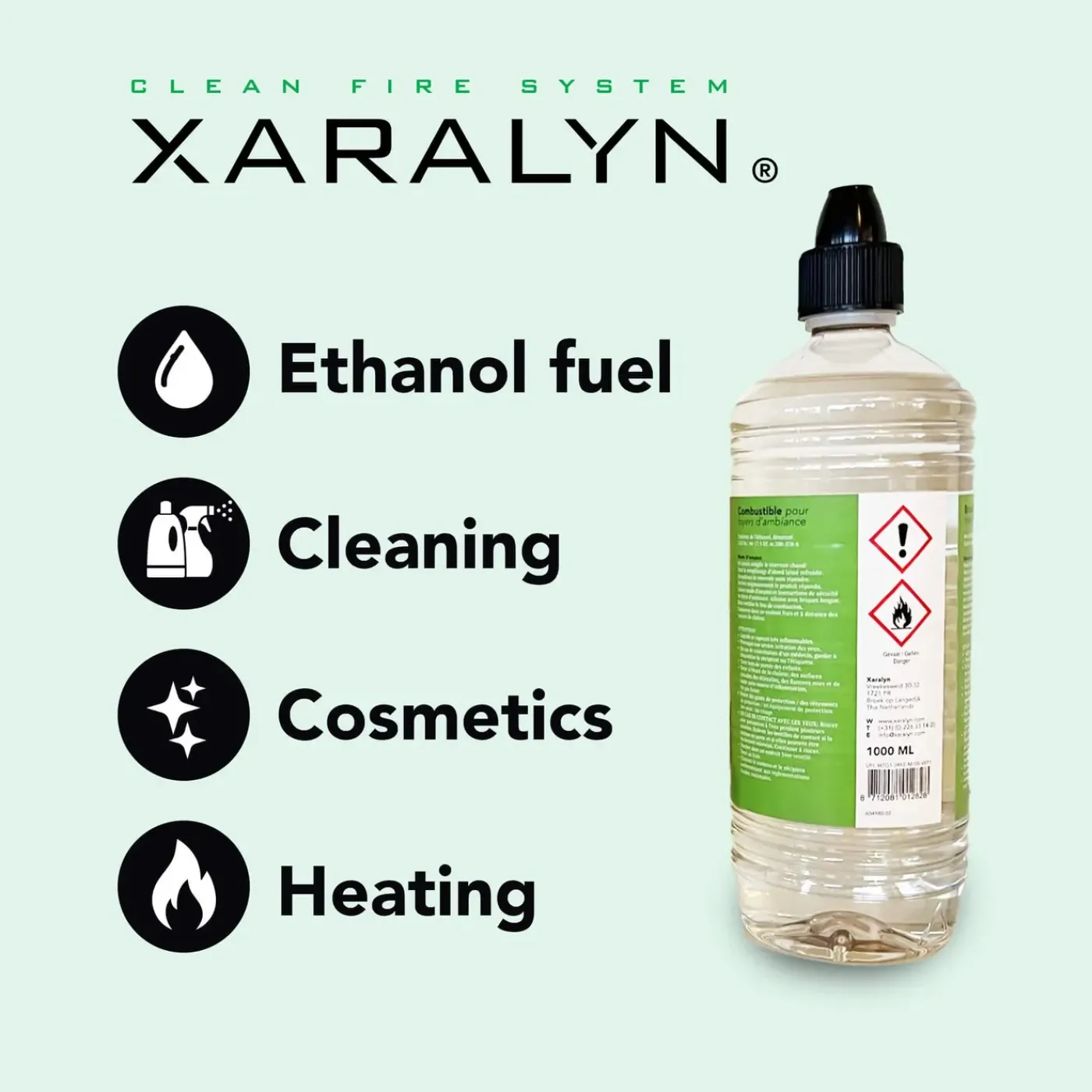 Xaralyn Bio-ethanol Cl100 (6 X 1 Liter) - 100% Zuivere Bio Ethanol - Mooie Gele Vlam - Zonder Toegev