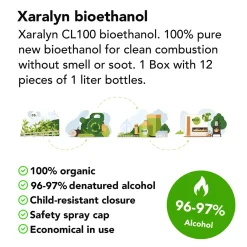 Xaralyn Bio-ethanol Cl100 (6 X 1 Liter) - 100% Zuivere Bio Ethanol - Mooie Gele Vlam - Zonder Toegev