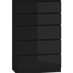 3xe Living Demii 5 Lade Stijlvolle & Ruime Ladekast 70cm, Mat Zwart / Glanzend Zwart
