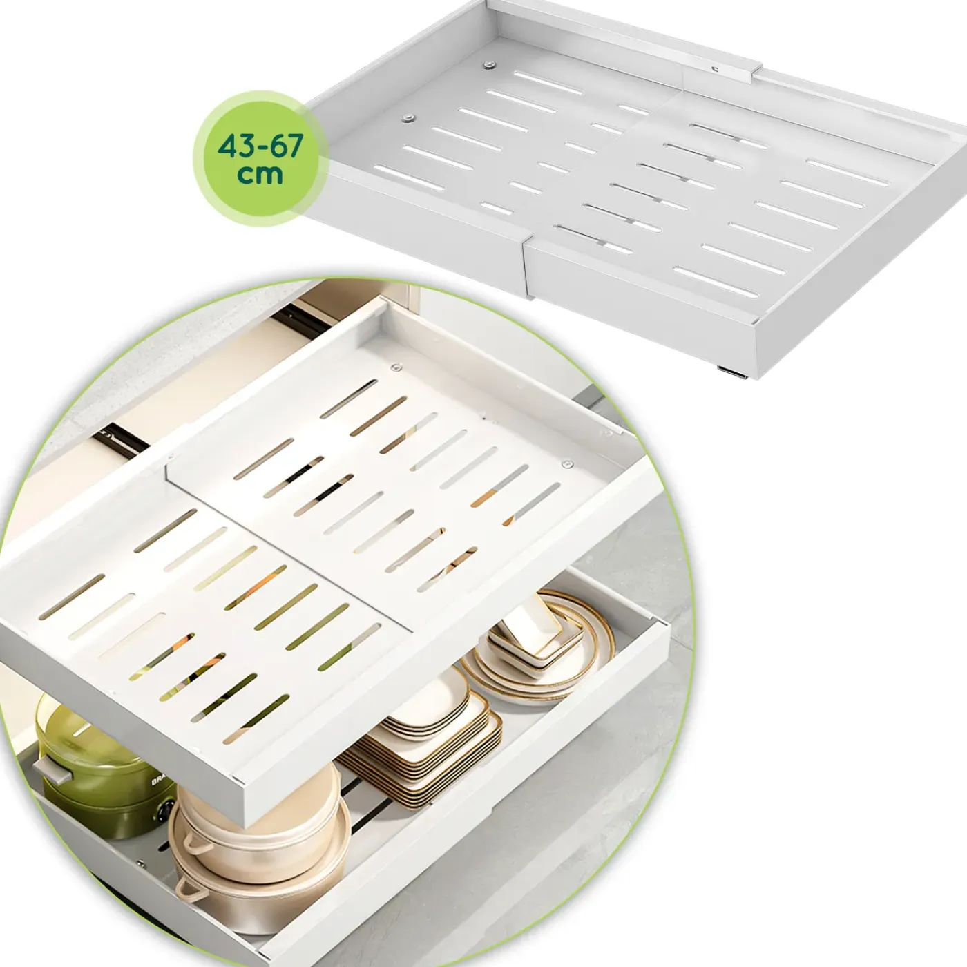 XIVADA Keukenorganizer - Schuiflade - Aluminium - Verstelbaar - Wit
