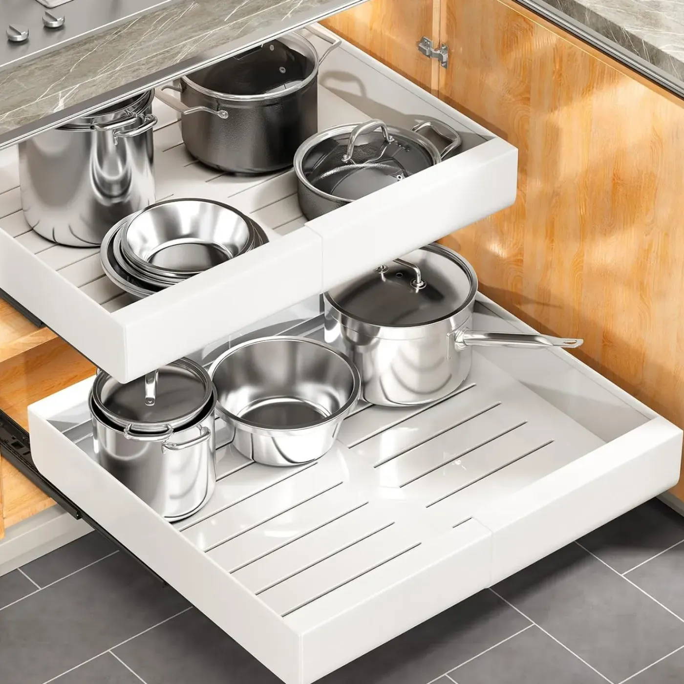 XIVADA Keukenorganizer - Schuiflade - Aluminium - Verstelbaar - Wit