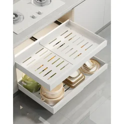 XIVADA Keukenorganizer - Schuiflade - Aluminium - Verstelbaar - Wit