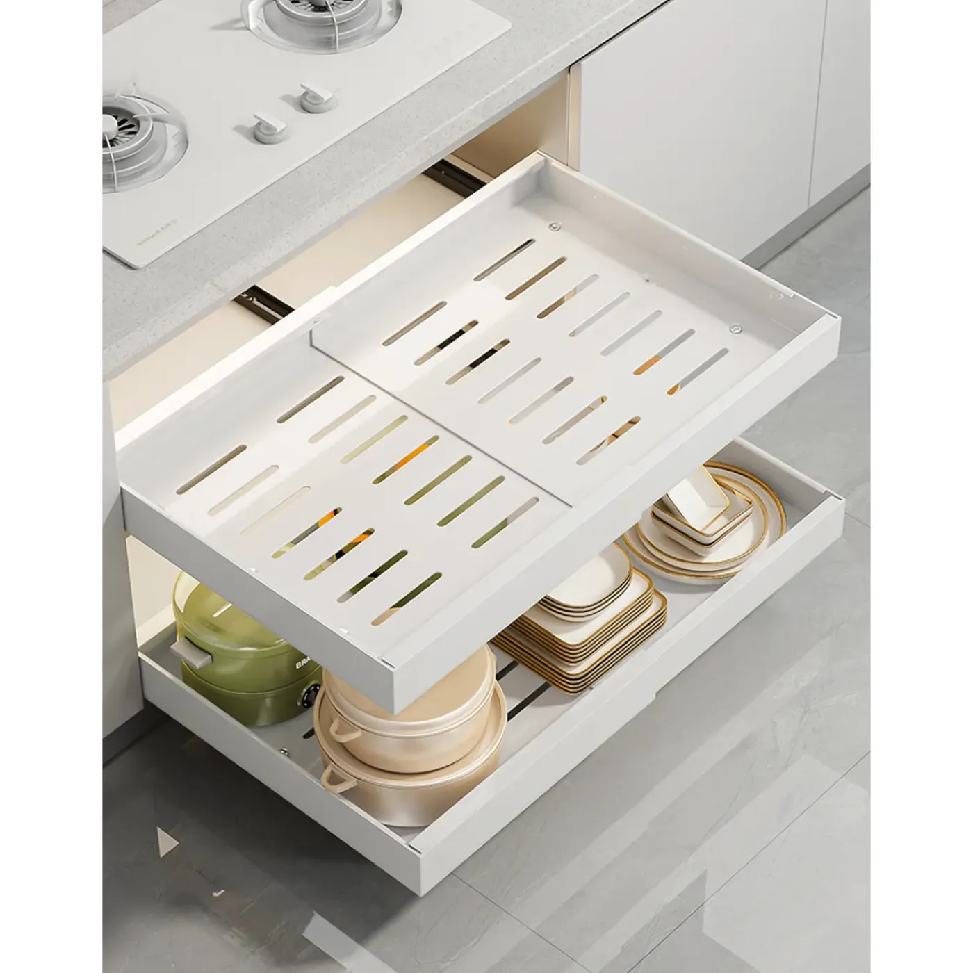 XIVADA Keukenorganizer - Schuiflade - Aluminium - Verstelbaar - Wit
