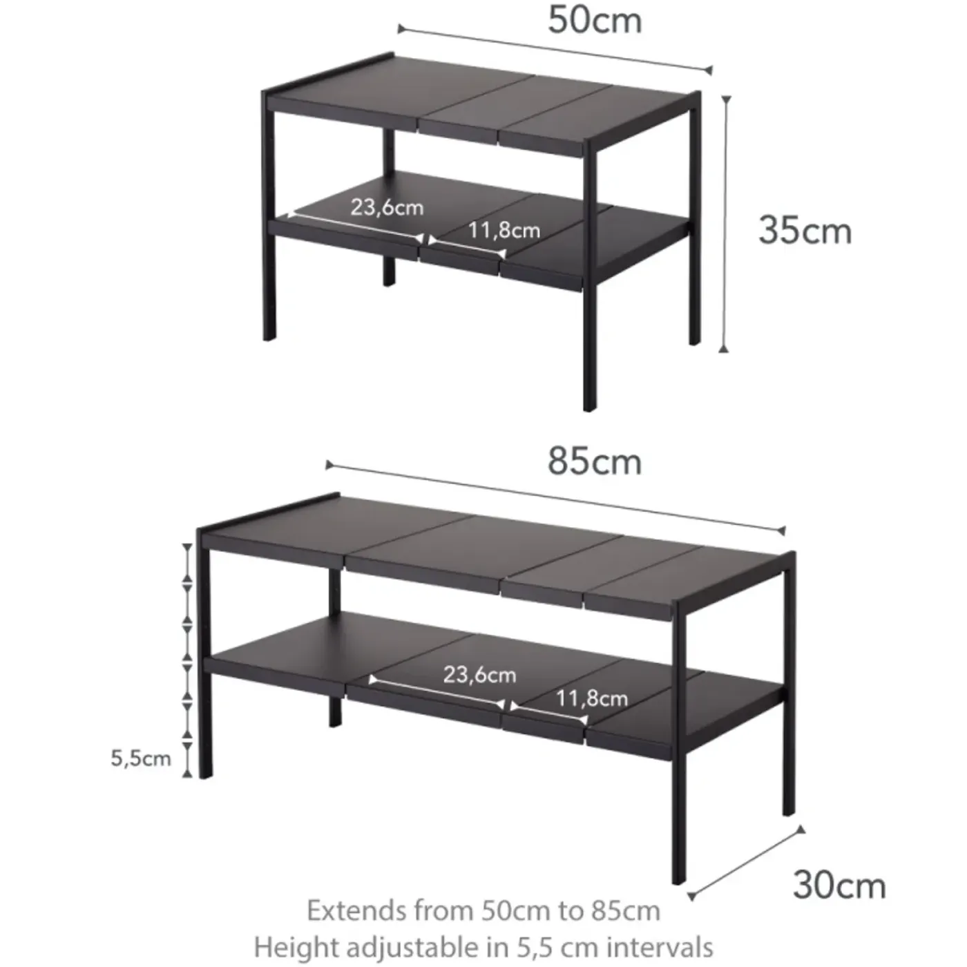 Yamazaki Tower Organizer Uitschuifbaar 2-laags - Zwart