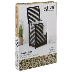 Zwarte Bamboe Wasmand 65 Ltr Met Deksel En Waszak 40x40x58 Cm - Zwart